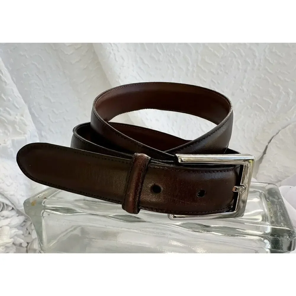 Saks Fifth Avenue Men’s 42 Brown Leather Dress Belt Aniline Kipskin Shoulder USA